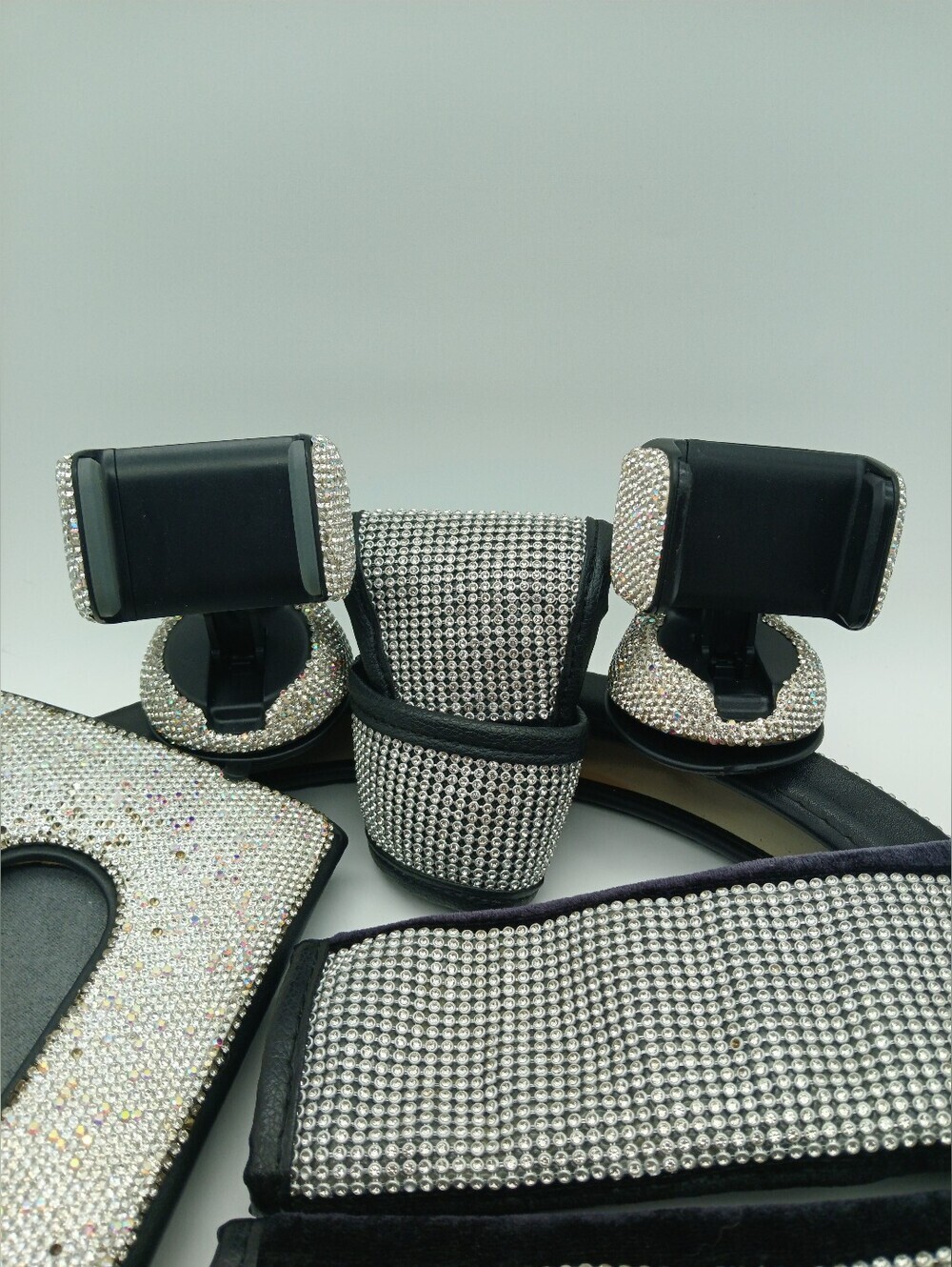 Crystal Rhinestone Car Accessory Set - Silver Bling - Picture 2 of 9